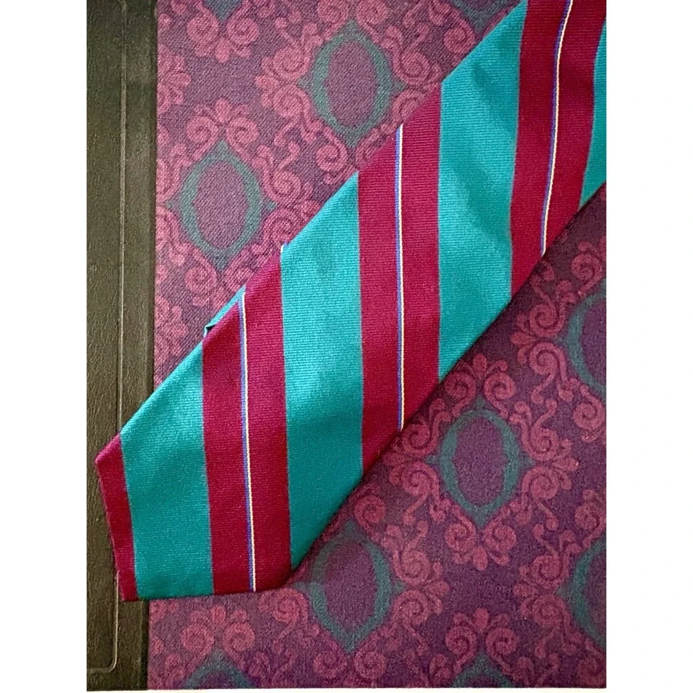 Vintage Ferrell Reed Nordstrom Silk Necktie Tie Regimental Stripe Teal Magenta